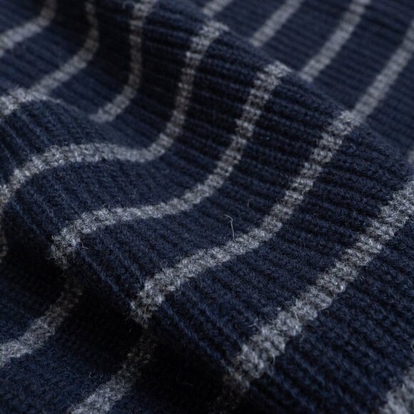 Wood Wood Wool Blend Sweater Louis Jumper Double A Navy Striped Made in Italy - Picture 10 of 14